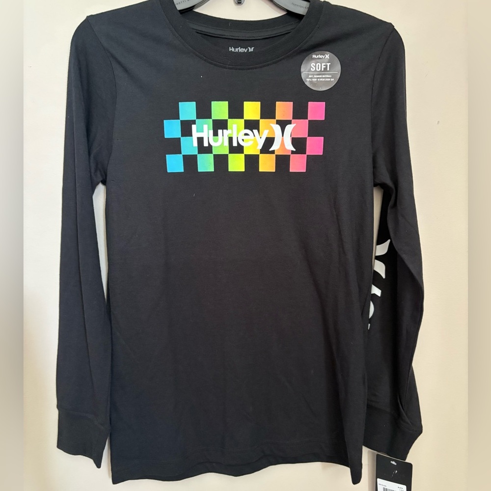 Hurley Kids Long Sleeve Tee with Multicolor Logo NWT Boys Large